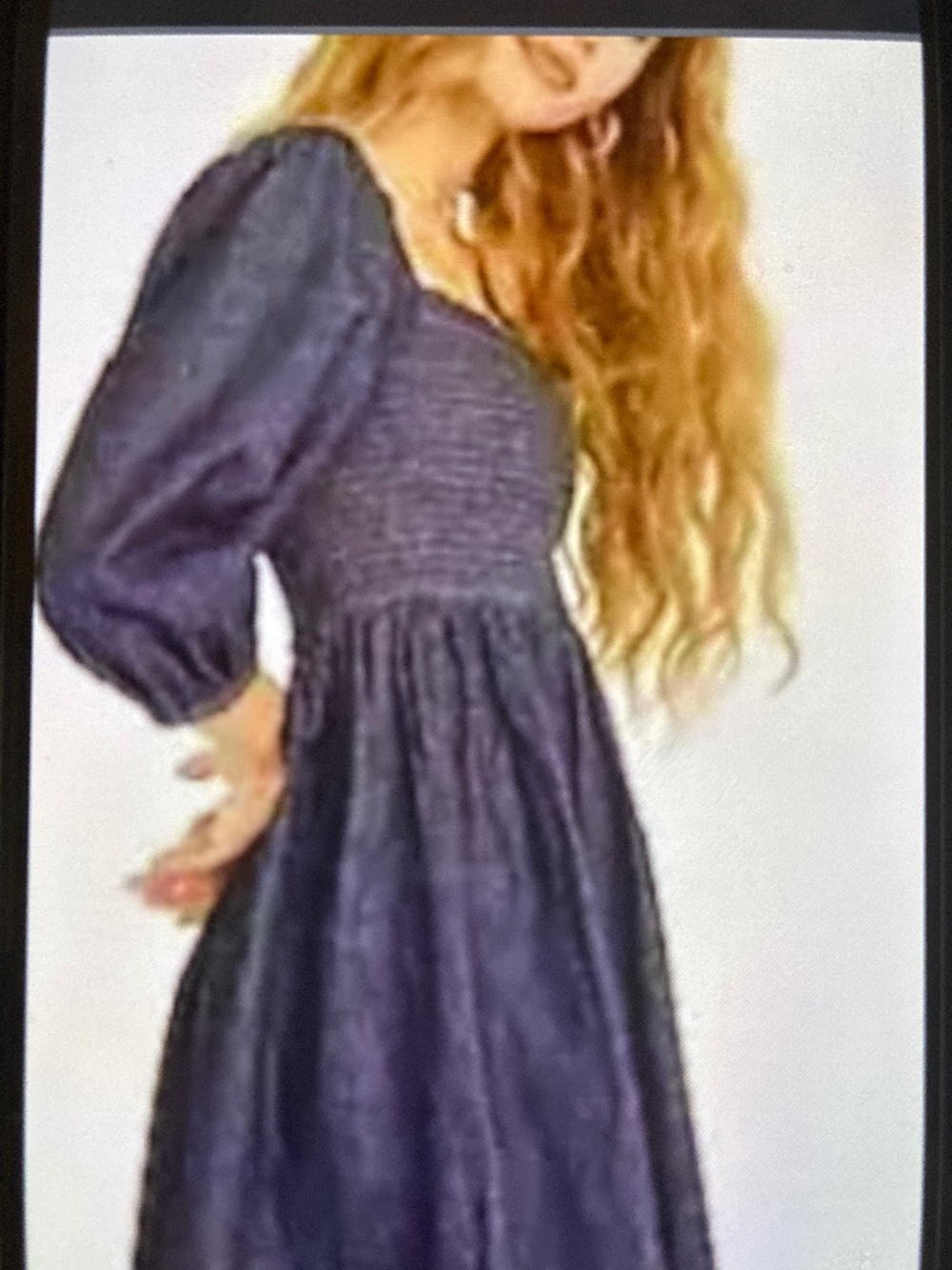 J Crew Puff Sleeve Smocked Dark Blue Chambray Dress